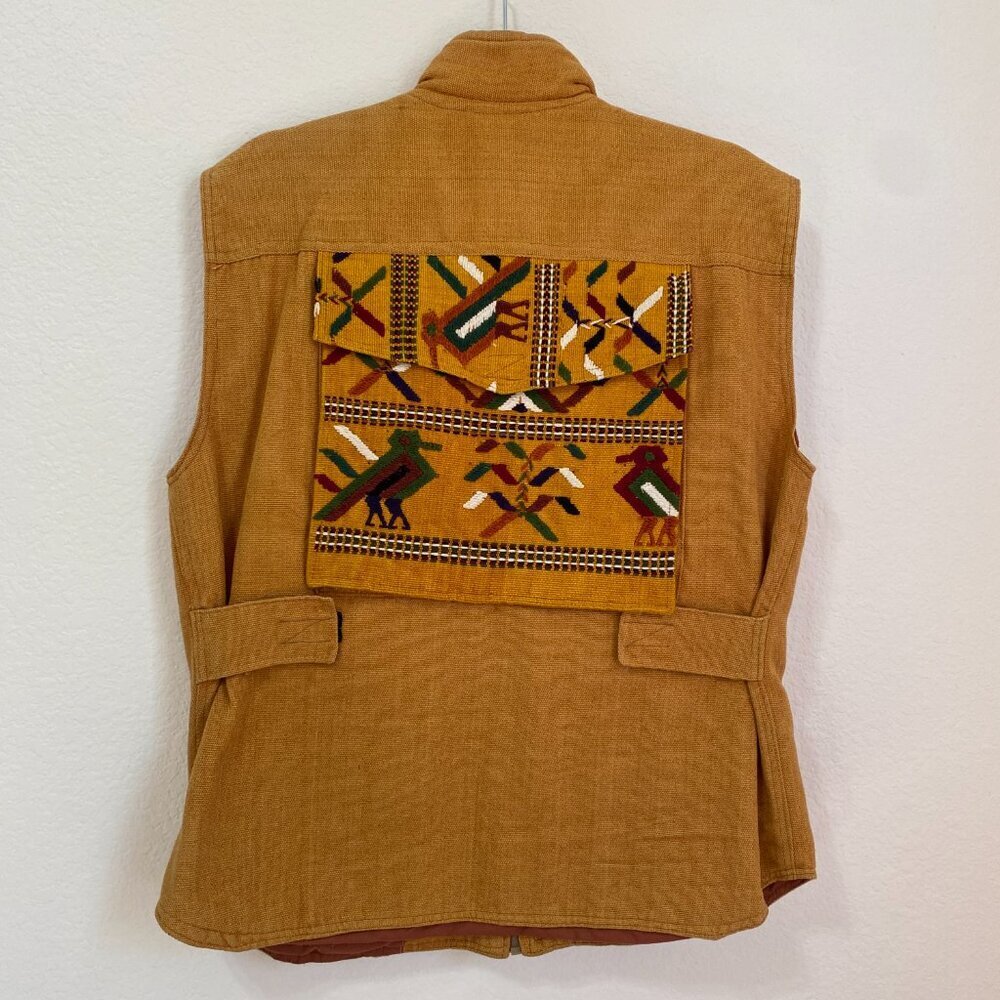 Vintage Mexican Style Embroidered Cotton Vest Mustard Yellow - Picture 6 of 9